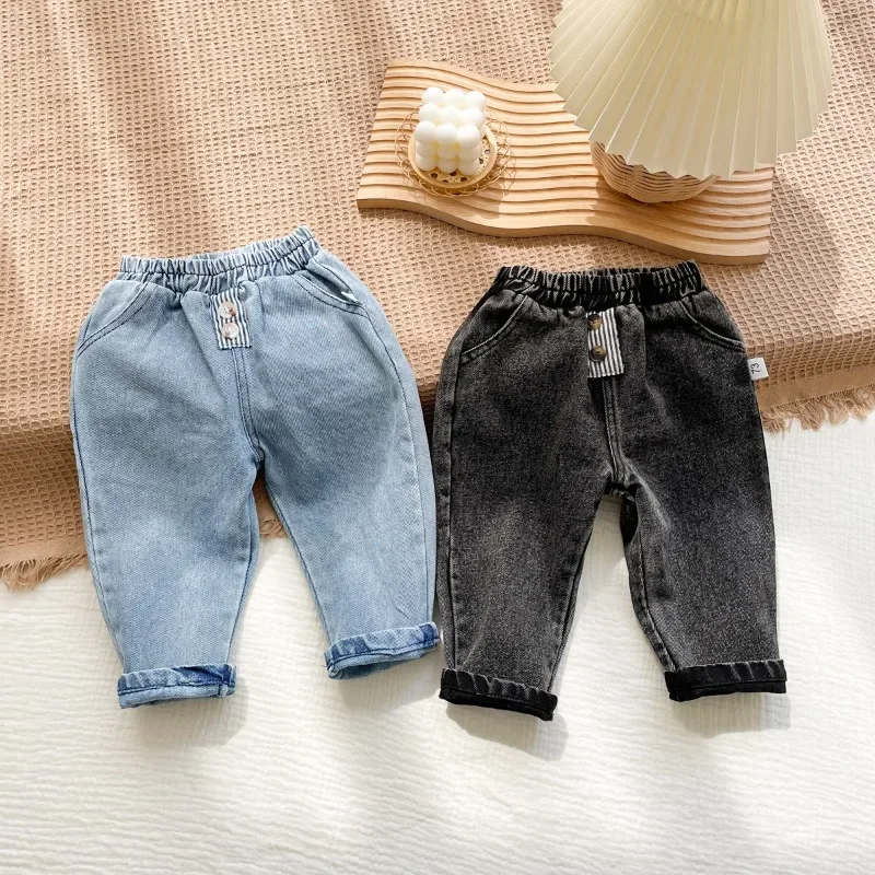 

1-3 Years Baby Pants Brief Solid Color Boys Denim Pants Casual Girls Stright Jeans