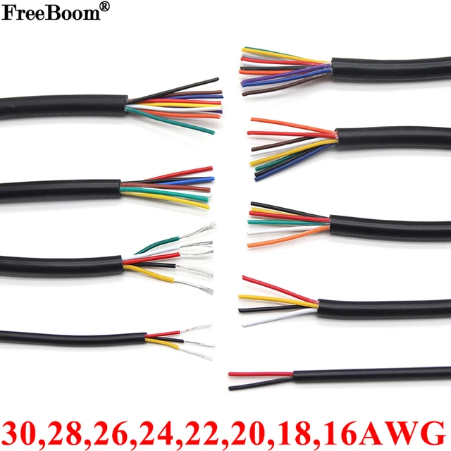 Cable de alambre revestido en cobre para audio, hilo metálico electrónico  suave de 2/5/10M 28 26 24 22 20 18 16 AWG y 2 3 4 5 6 7 8 10 de Core,  modelo UL2464