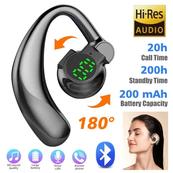 New 180°Wireless Headphone Bluetooth 5.4 Handsfree Noise Canceling Rotatable Sport Digital Display Earphones Single Ear Earhook 1