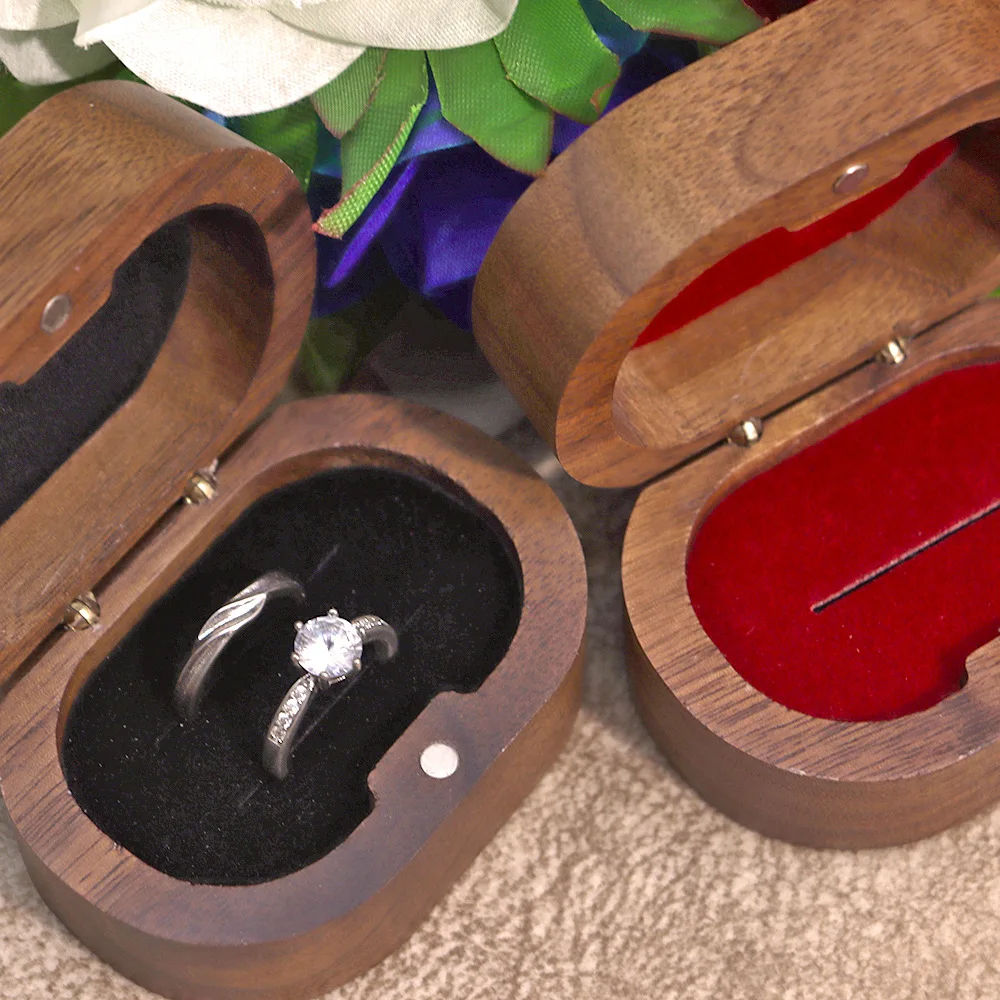 Handmade Rustic Wooden Wedding Ring Box with Velvet Interior and Magnetic Closure – Wal... - SKU WWRB1950 - UGI Packaging