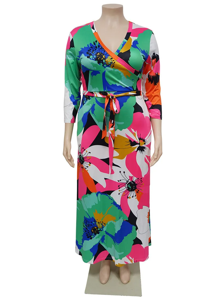 Wmstar Plus Size Dresses for  Women Flral Printed Fashion Long Sleeve Big Hem Fall Clothes Maxi Dresses Wholesale Dropshipping