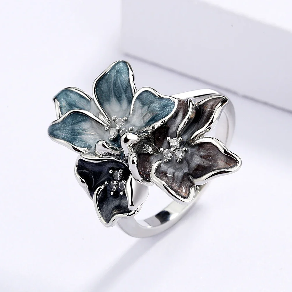 925 Silver Women's Ring Simple Flower Ring Light Color Epoxy Jewelry Handmade Enamel Women's Wedding Jewelry silver rings,silver ring,wedding rings