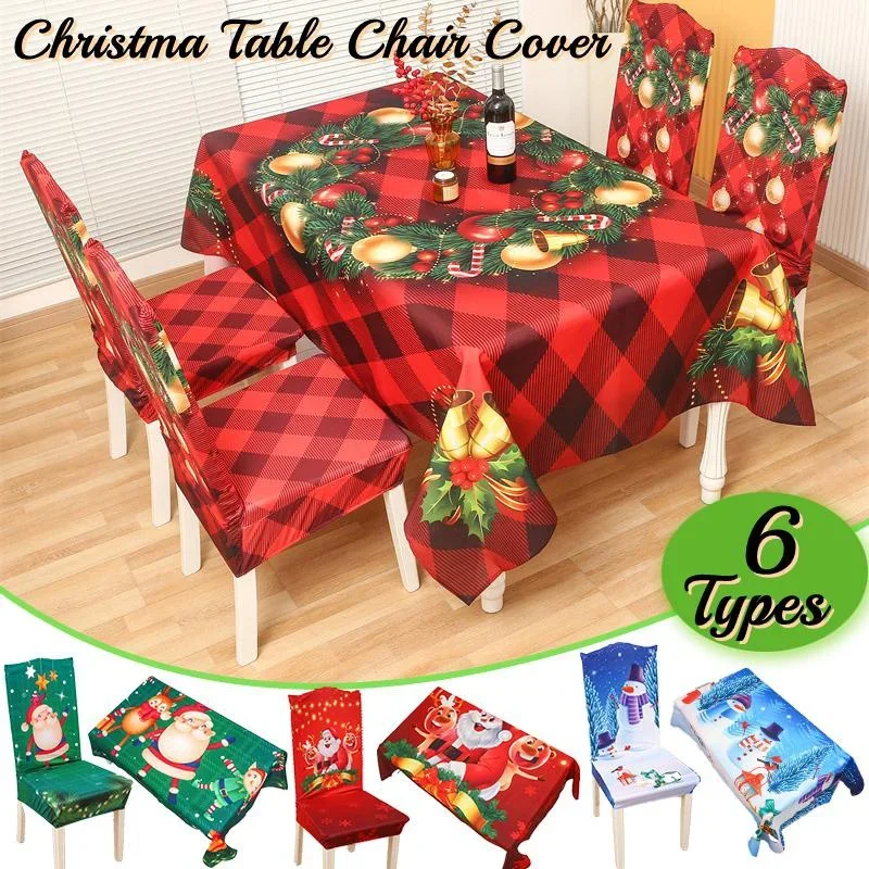 

Christmas Tablecloth Chair Cloth Kitchen Dining Table Decorations Family Party Waterproof Table Chair Covers for New Year Xmas