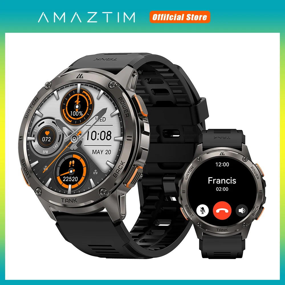 

2024 Original AMAZTIM TANK T3 Smartwatches For Men Military Smart Watches Women Rugged AOD Fitness Waterproof Electronic Watch