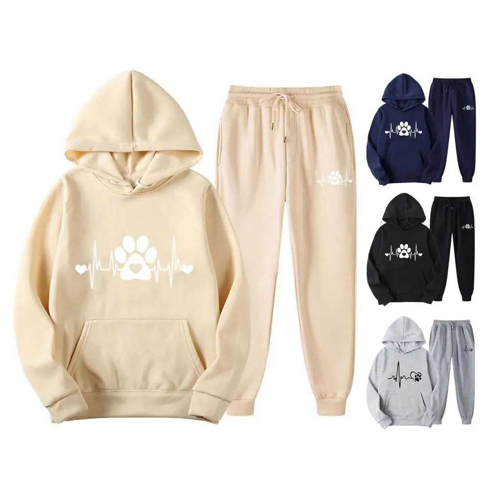 Men Fitness Clothing Stylish Unisex Hoodie Pants Set Printed Loose Fit Elastic Waist Fall/winter Tracksuit for Women Men Unsiex