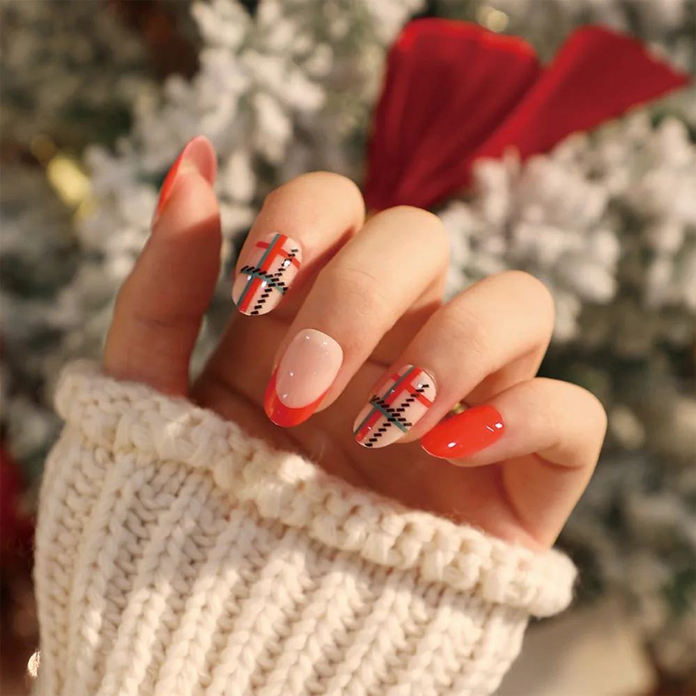 24P Artificiale Acrilico Bara Balletto Appiccicoso Sulle Unghie Rimovibile Ballerina Stampa Sulle Punte Delle Unghie Natale Fulvo Nail Art Unghie Fint