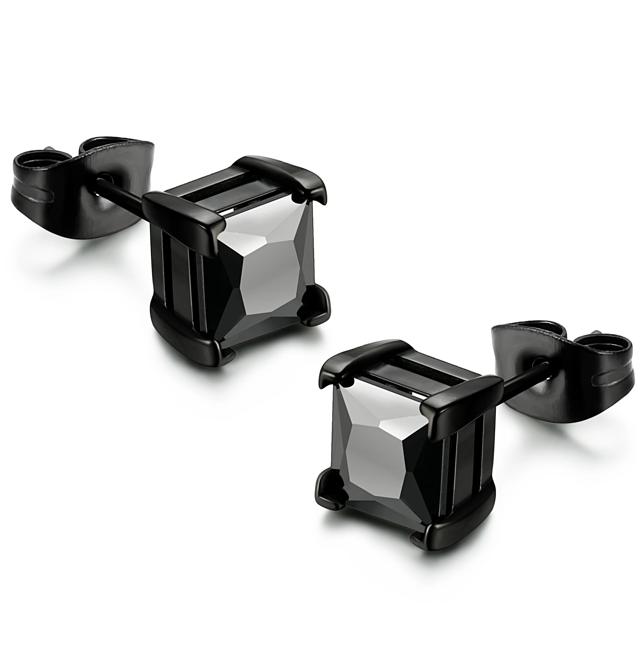 

1 Pair Stainless Steel Mens Womens Cubic Zirconia Stud Earrings Black Piercing 20G 3-8mm