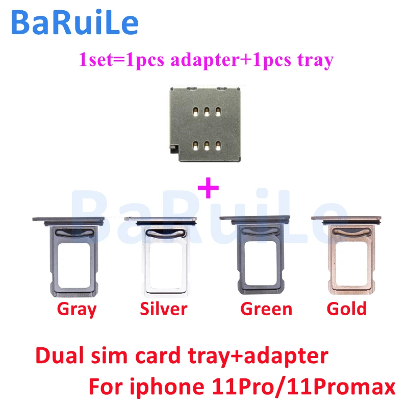BaRuiLe 5sets For iphone 11 12 14 Pro Max 13 XR Dual Sim Card Reader Adapter + Dual Sim Tray holder For iPhone 14 Plus
