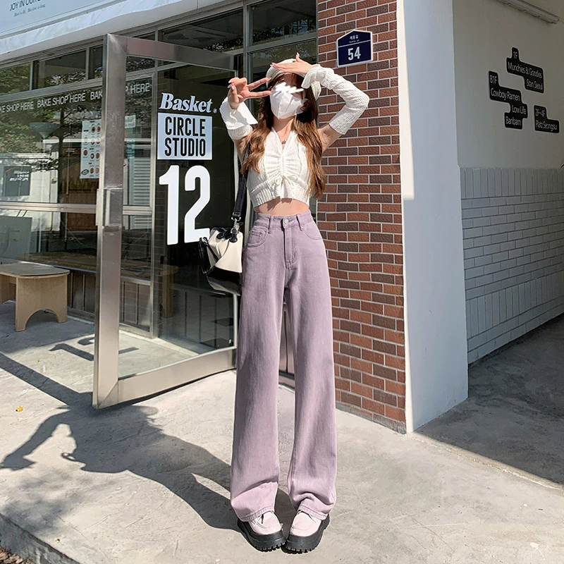 

Old Purple Wide-Legged Jeans Women's New Design Sense High Waist Loose Straight Mop Pants Ins