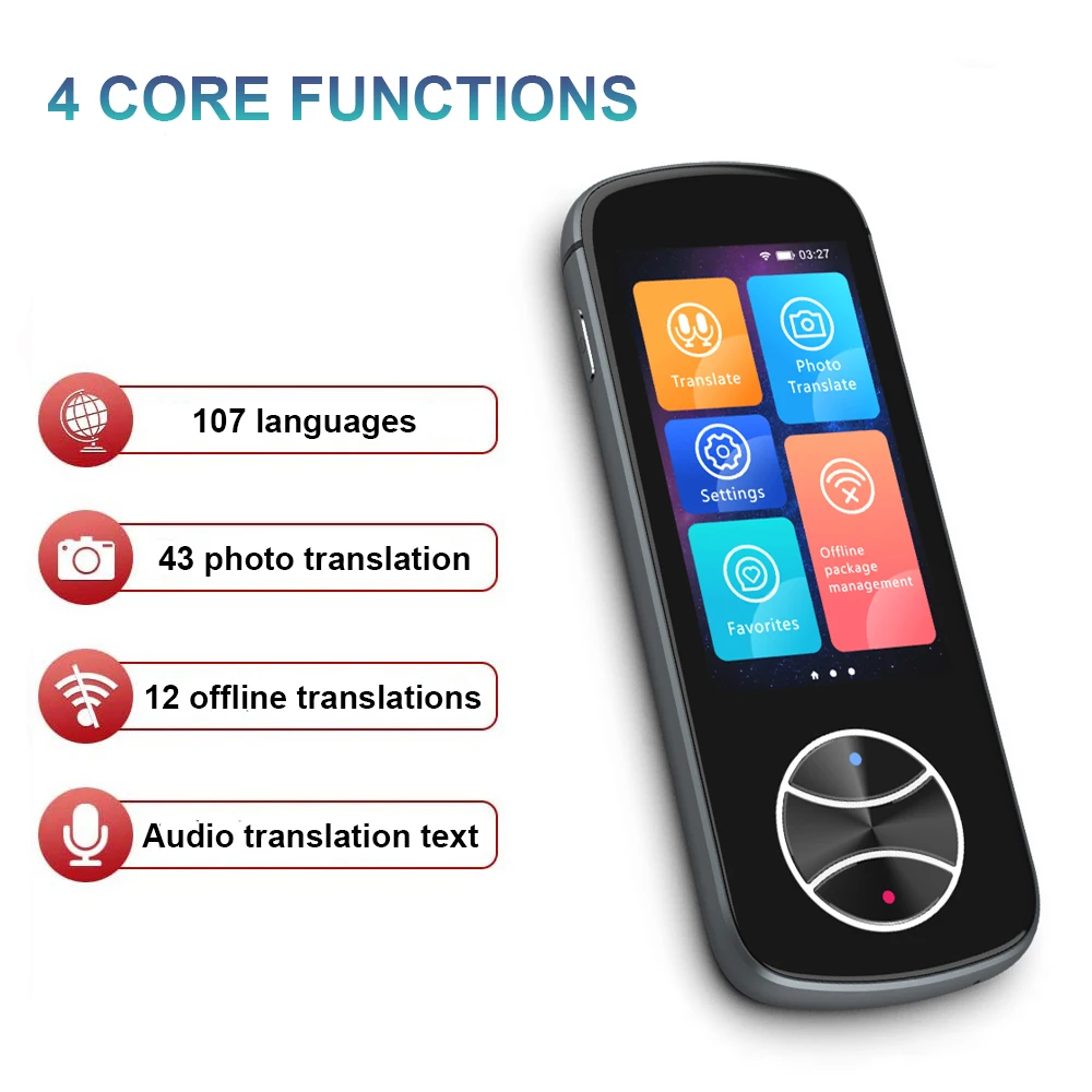  Dispositivo de traductor de idiomas 107 idiomas Traductor de voz  instantáneo portátil bidireccional, compatible con fotografía de traducción  precisa de mano, traductor inteligente en tiempo real 3.0 pantalla táctil  HD 