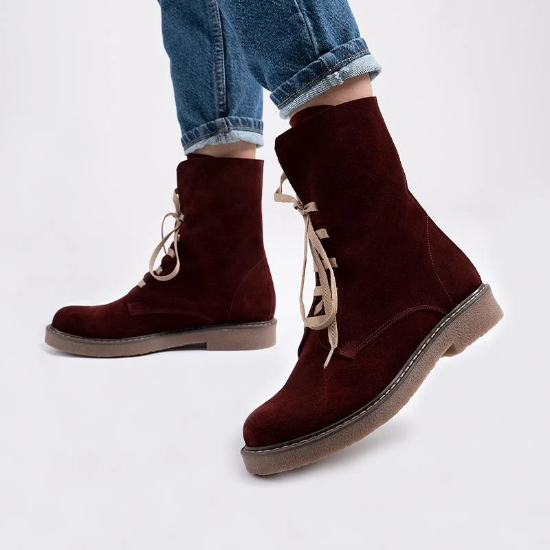 Botines de cuero genuino Callizio para mujer, botines casuales de estilo militar de invierno sin tacón, calzado de combate mujer para otoño| Botas hasta el tobillo| AliExpress