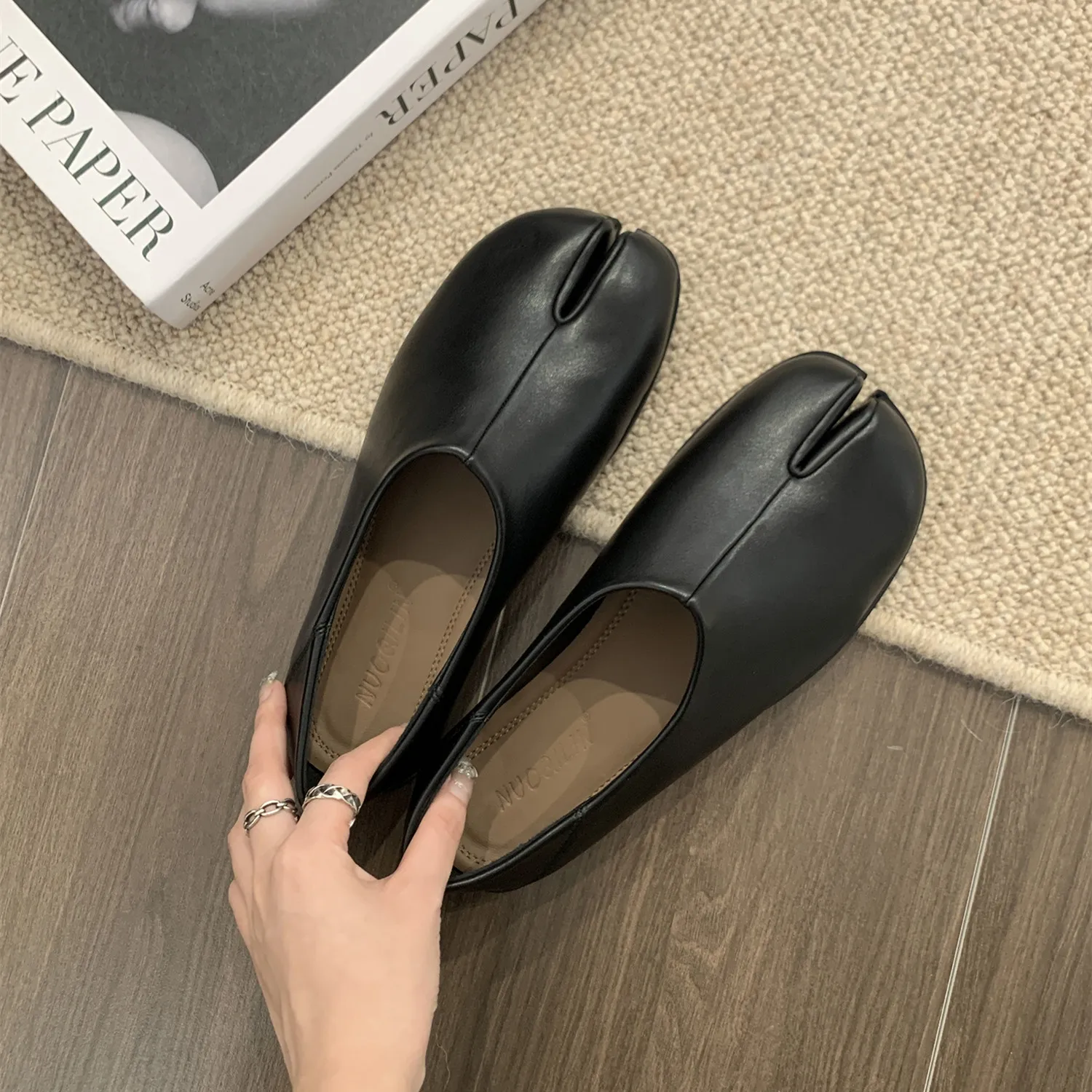 thumbnail image 1 of Bailamos Women Tabi Ninja Slip On Flats Split Toe Slippers Round Toe Shallow Lazy Slip On Boat Mules Shoes Soft Loafers Mujer, 1 of 5