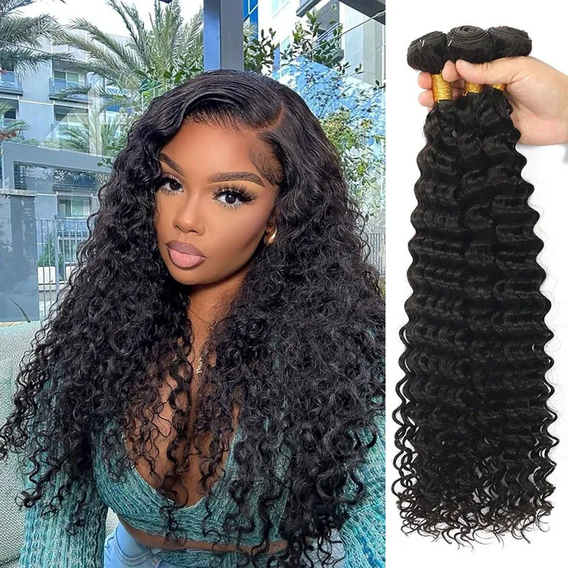 TrendyLace Deep wave Bundle 100% Human Hair Long Curly Hair 4 Bundles Brazilian Human Extensions