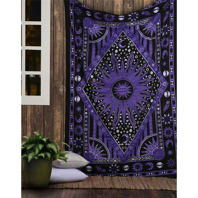 Tapisserie de Mandala de Divination de Tarot indien, Hippie, décor d'arrière-plan de chambre à coucher, salon, décoration de maison bohème, Tapiz esthétique 1