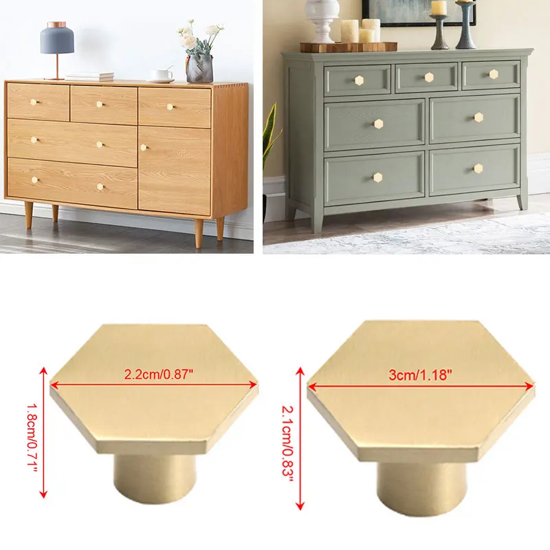 

1Pcs Gold Brass Hexagon Knobs Cabinet Door Handle Dresser Drawer Pulls Home Kitchen Furniture Hardware Knobs Cupboard
