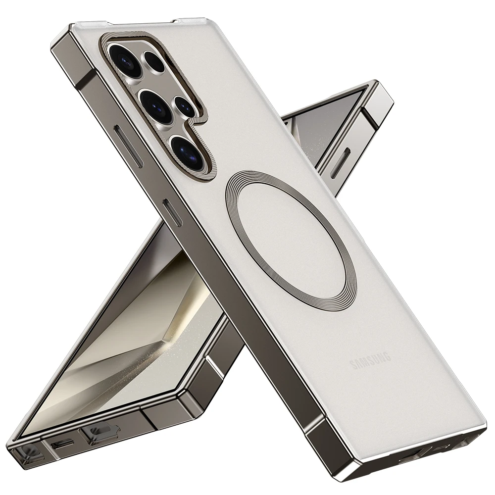 כיסוי מט דק עם מסגרת מתכת, תואם MagSafe, עמיד בפני זעזועים, לטלפון סמסונג גלקסי S24 אולטרה, מתאים גם לגלקסי S25 אולטרה