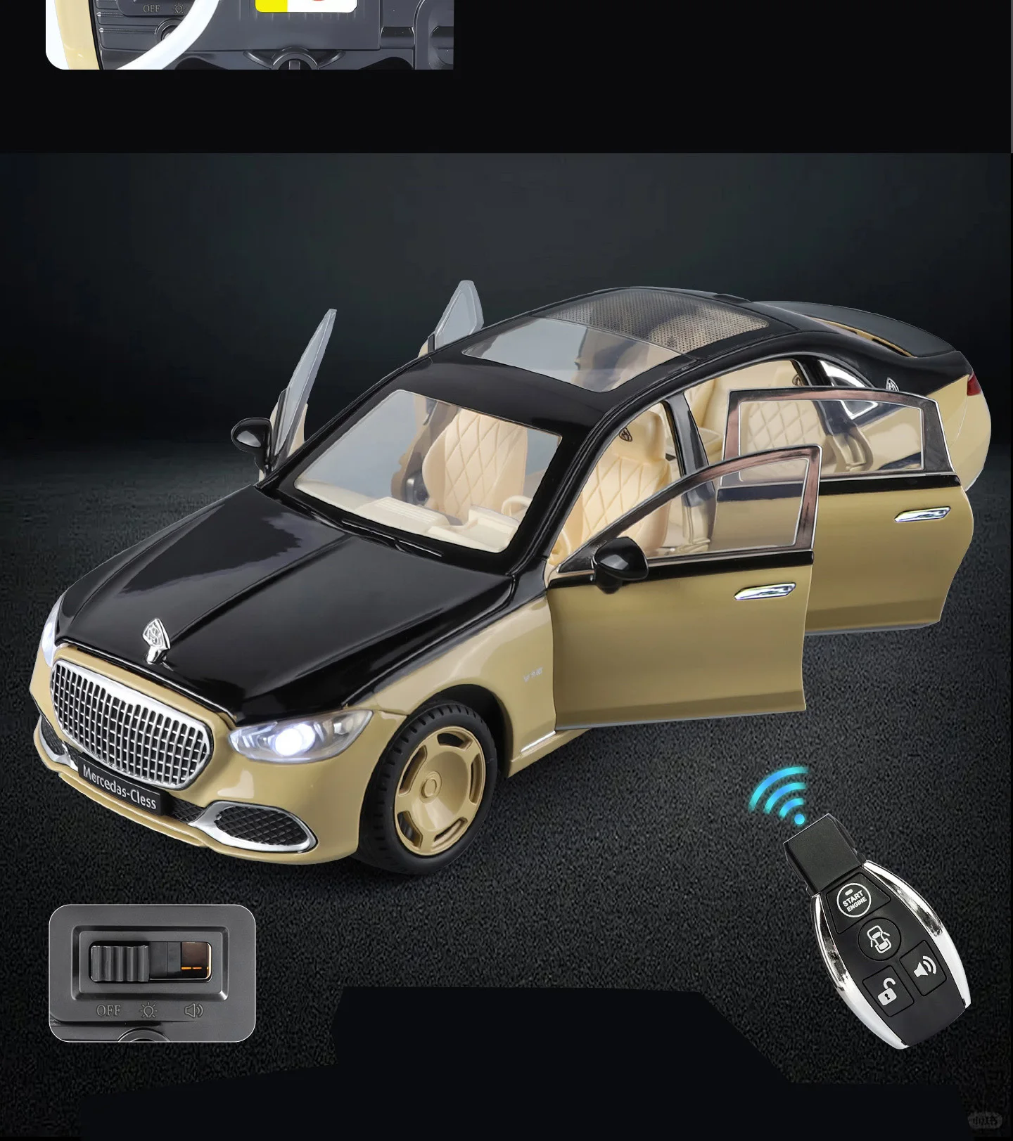 1:24 Maybach S680 Schlüsselgesteuertes Modellauto aus Legierung, Spielzeugauto aus Metallguss mit Sound und Licht, Rückziehauto für Kinder – Detail 13