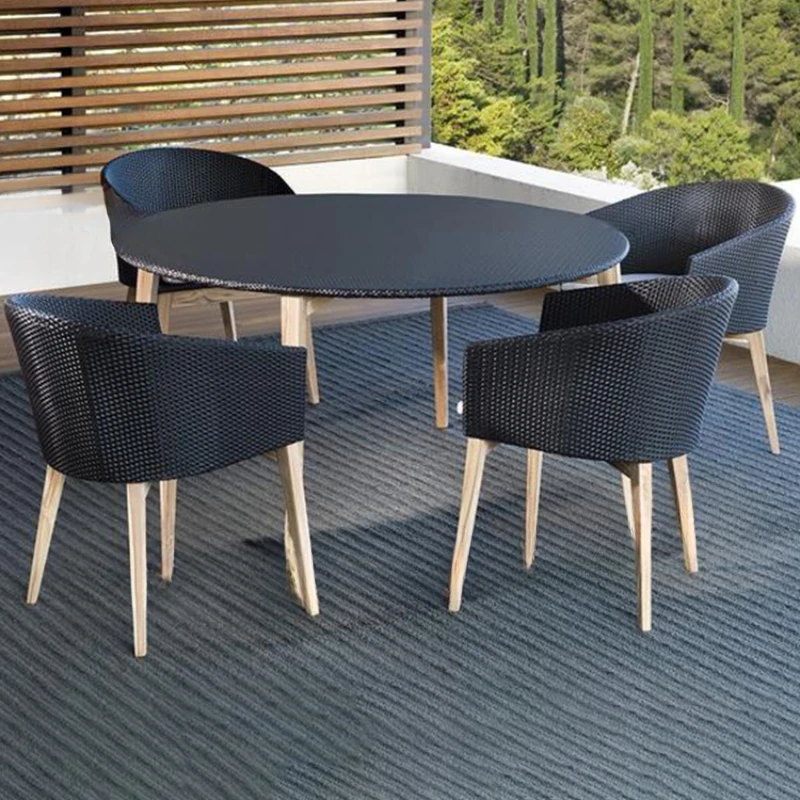 

Outdoor teak table and chairs, rattan sofa, outdoor patio rattan dining table, hotel solid wood furniture combination