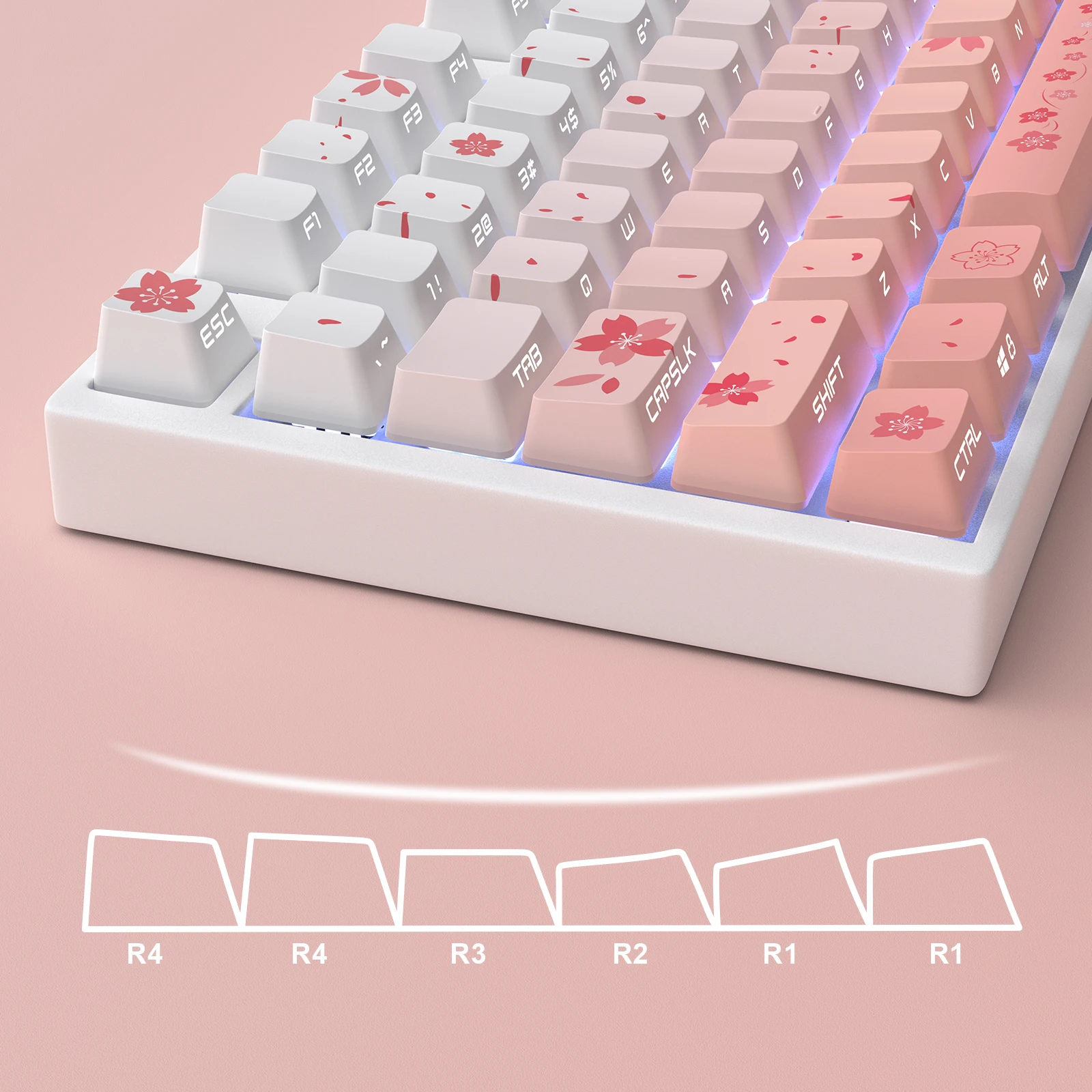 Double Shot Pbt Keycaps Retroiluminação Lateral para Teclado Mecânico de Interruptor mx Sakura Custom Keycap Conjunto 134 Teclas - Imagem 2