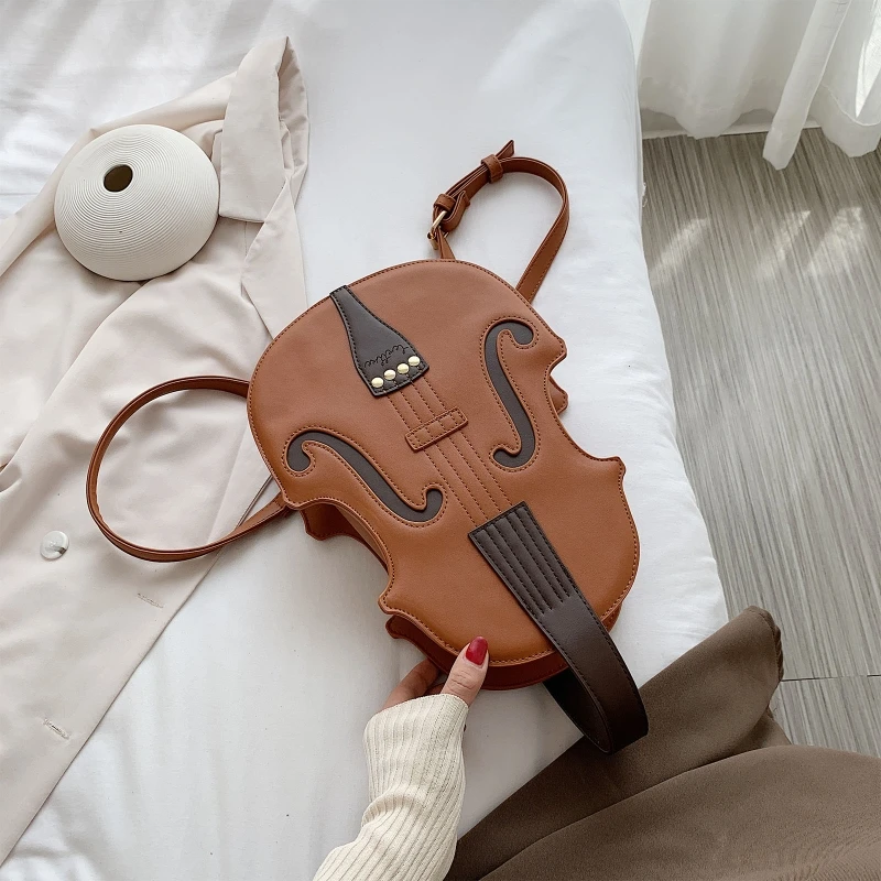 Women Violin Shape PU Leather Backpack Purse Fashion Handbag Travel Daypack College School Rucksack E74B 3