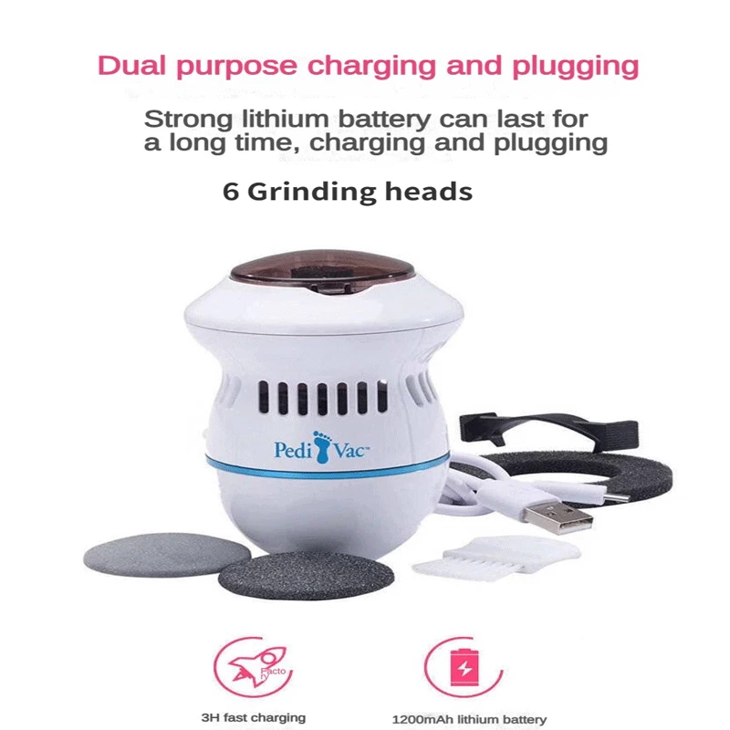 Electric Foot Grinder with Automatic Vacuum USB Rechargeable Two-speed Adjustment and 6 Grinding Heads Callus Dead Skin Removal 6