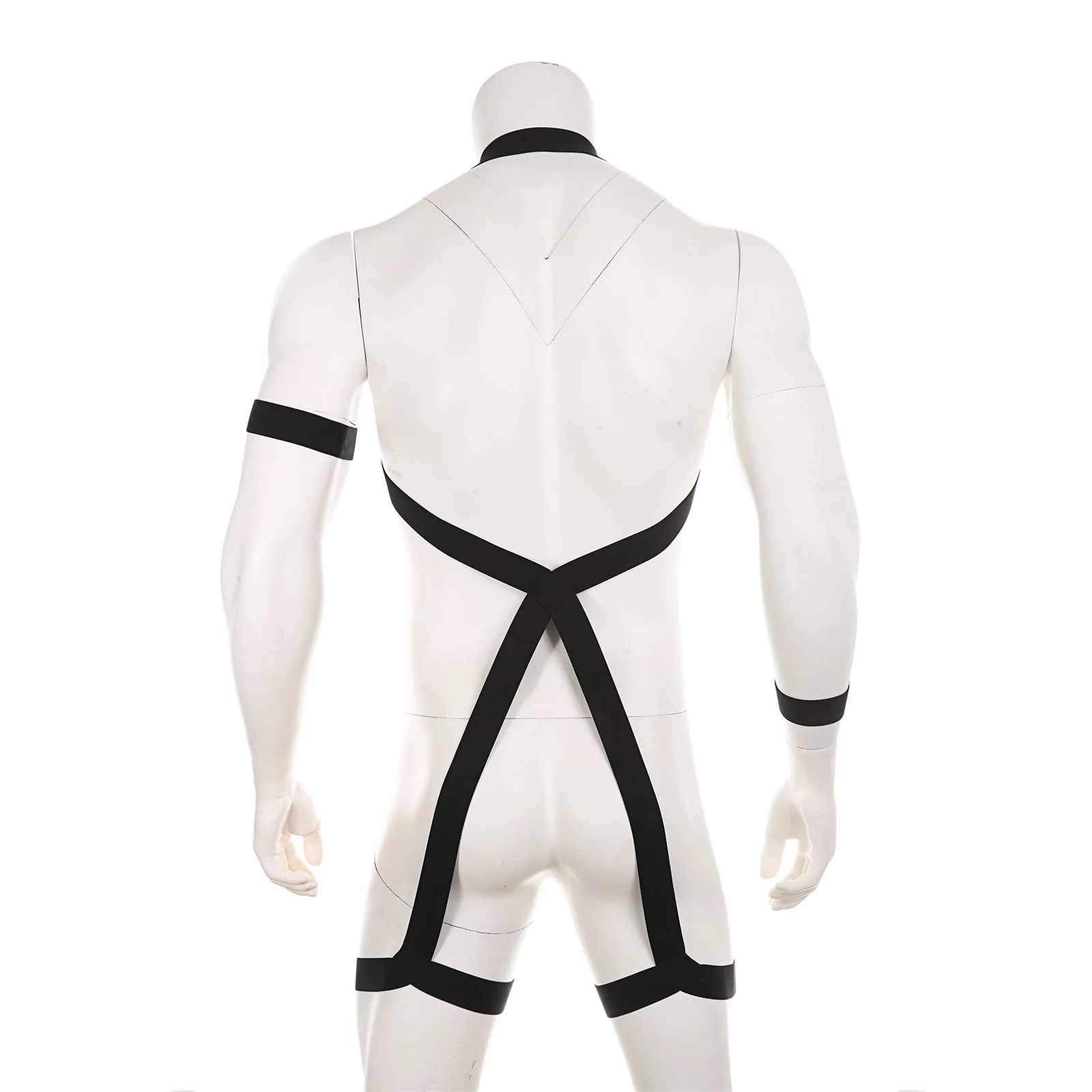 2 Style Sexy Men's One-Piece Chest Harness Bondage Straps Elastic Halter Lingerie Leg Restraint Belt with Arm Wrist Band