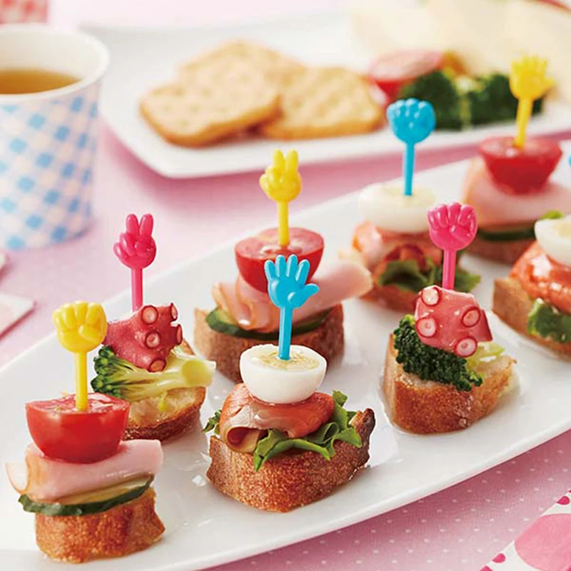 

9pcs Fruit Fork Mini Cartoon Kids Cake Food Grade Plastic Fruit Toothpick Bento Lunch Bento Accessories Party Decor