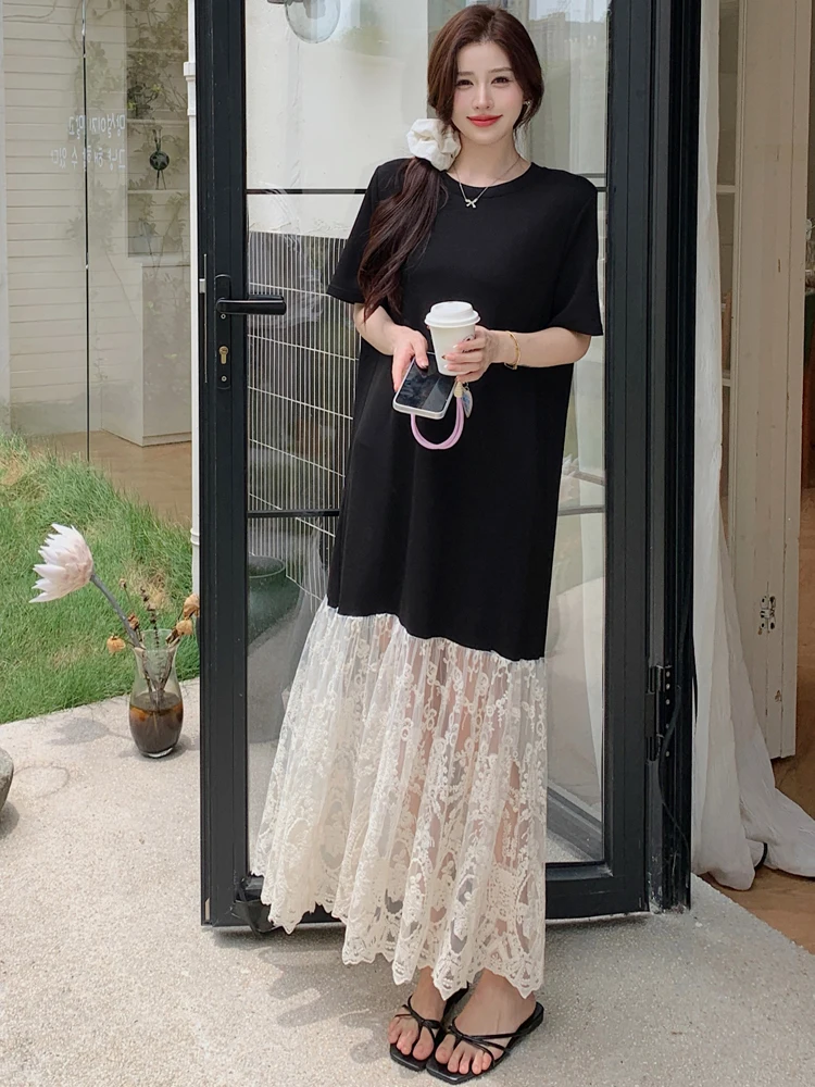 NYFS plus Size Women's Lave Patchwork Dress Summer 2025 Loose Long Dresses Robe Elbise Short Sleeve Korean Style Floral Hem - Image 5