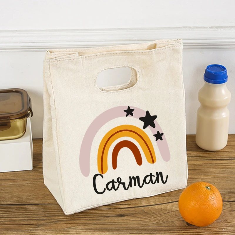 Personalised Rainbow Name Lunch Bag Thermal Insulated Bento Cooler