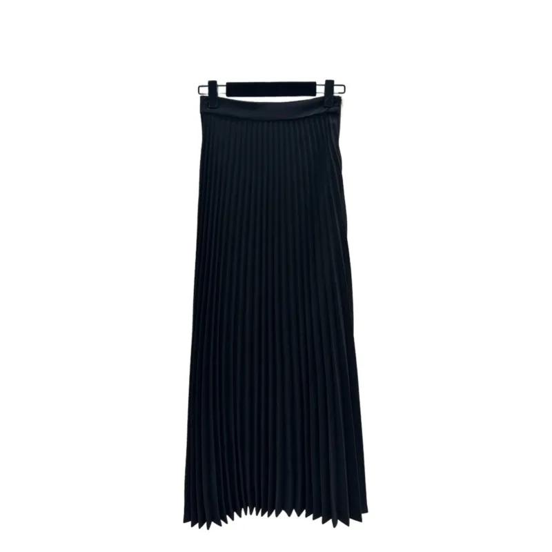 

Half skirt pleated and calf skirt in the long elastic waist solid color zipper design warm and comfortable 2023 spring summer