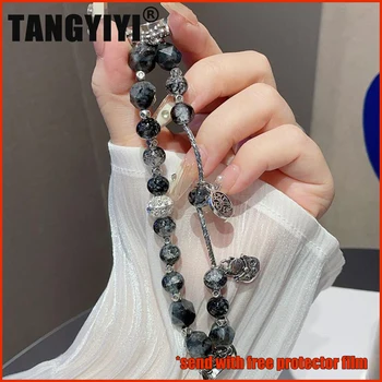 Xiaomi Mi Band 8 7 6 5용 스트랩, Miband 5 6 4 3용 패션 흑요석 크리스탈 비즈 체인 팔찌, 케이스와 함께하는 손목띠