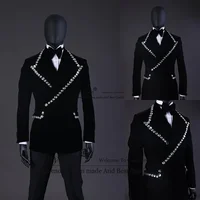 Shiny Beaded Mens Suits Customized Groom Wedding Tuxedos 2 Pieces Sets Male Prom Blazers Pants trajes elegante para hombres 1