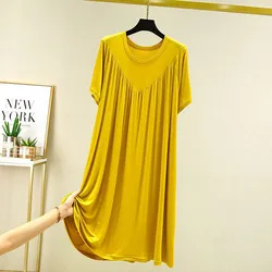 Summer Fashion Solid Color Pleated Homewear Ladies Loose Casual Comfortable Sleep Robe Women's Lounge Vestido Female Clothes