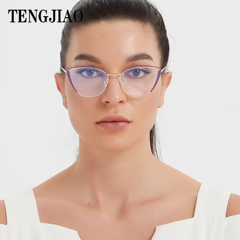 TENGJIAO Eyeglasses Women Spectacle Frame Anti Blue Light Rays Computer