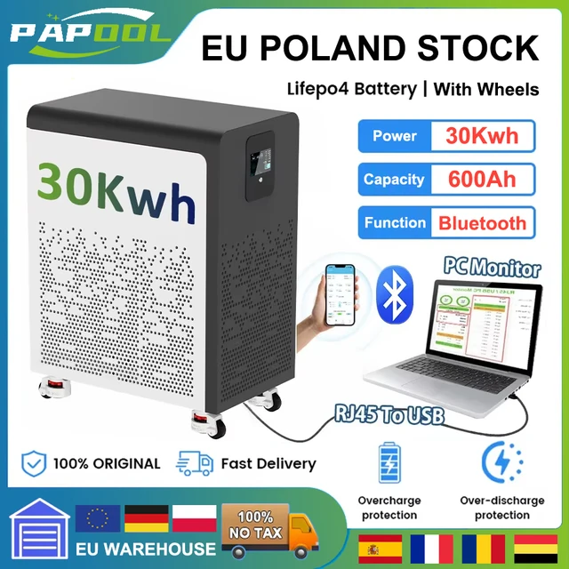 LiFePO4 48V 600Ah 300Ah 100Ah batterie 30Kwh 15Kwh 5Kwh 6500 + Cycles Bluetooth BMS 51.2V AKKU maison Soalr batterie au Lithium STOCK ue 1
