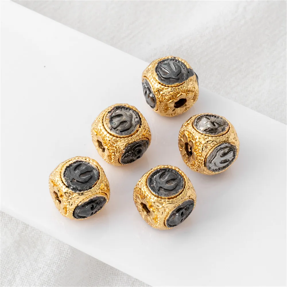 

14K gold wrapped retro square two-color screen separated beads bracelet necklace earrings diy handmade jewelry accessories