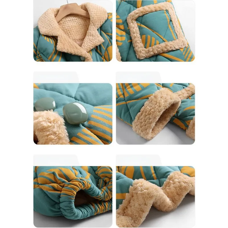 2024 New Women's Pajamas Winter Pure Cotton Quilted Sleepwear Thickened Cotton Padded Homewear Autumn Warm V-neck Loungewear