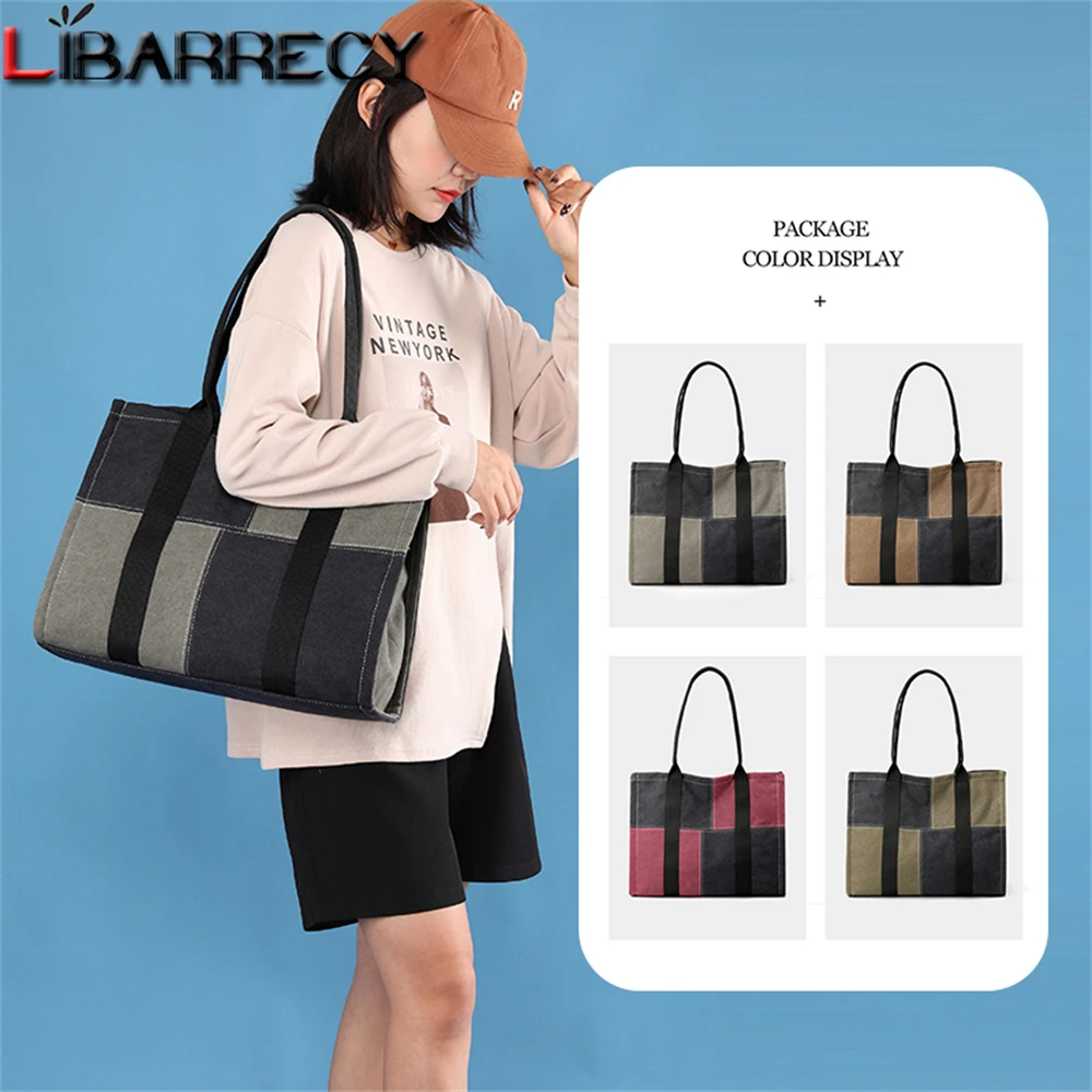 

Panelled Design High Quality Canvas Women's Handbag Fashion Autumn Winter New Women Tote Bags Large Capacity Ladies Bag Bolsos