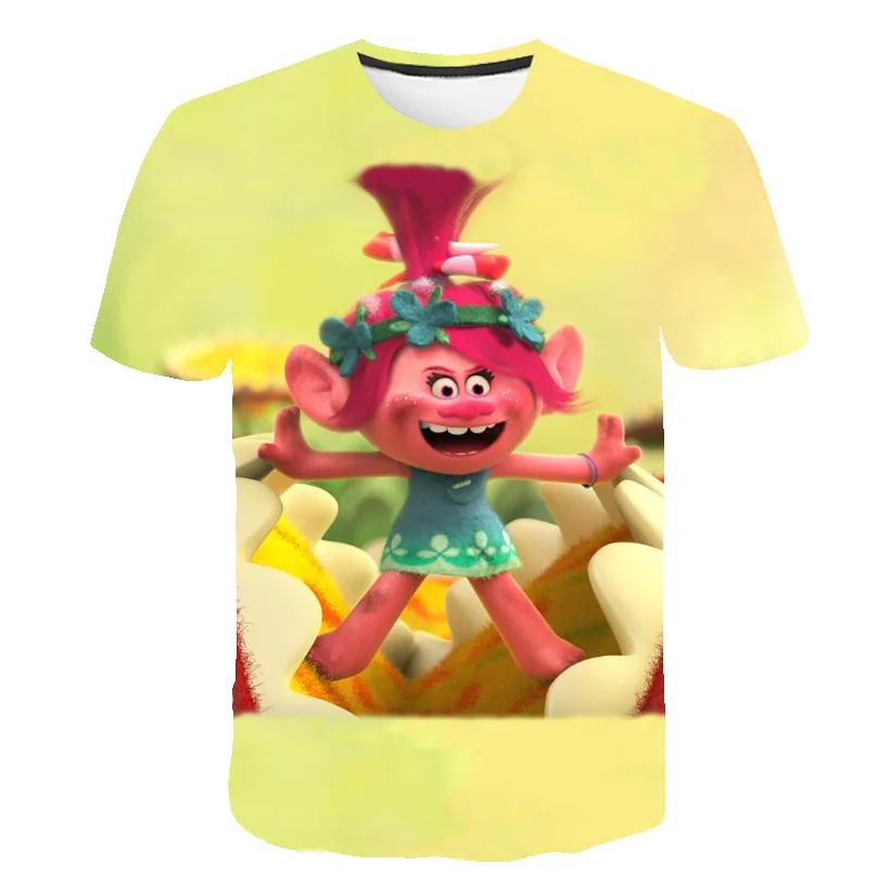 custom tee shirts 2022 Summer Casual T-shirt Troll Movie Uniform 3D Cute Image Baby Girl Clothes Street Cartoon boy Girl Top T-Shirts best of sale