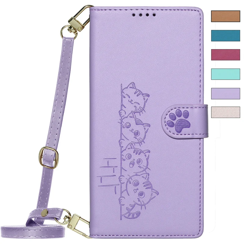 Luxury Leather Wallet Phone Cover with Strap