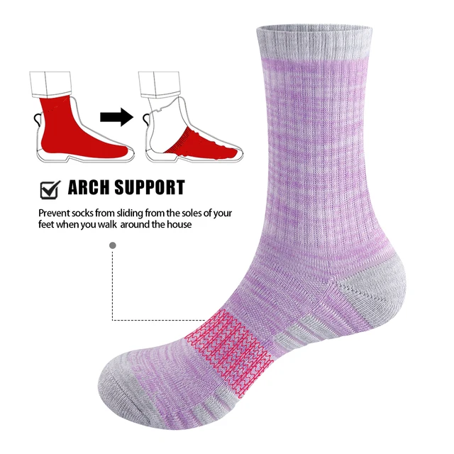 YUEDGE Women's Colorful  Moisture Wicking Anti Sweat Sport Crew Socks Cushion Combed Cotton Trekking Hiking Socks(3 Pairs/Pack) 4