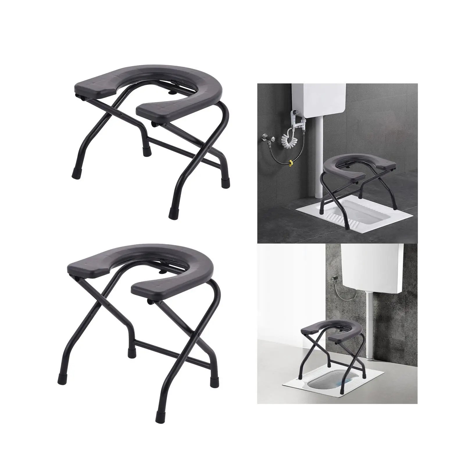 Folding Toilet Seat for Seniors - Squat Design with Stainless Steel Frame for Bathroom Use 4