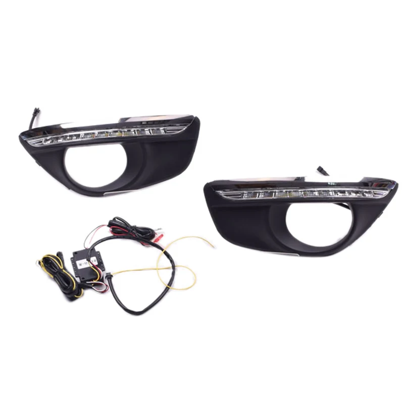

Car Daytime Running Light DRL LED Fog Lamp Cover with Yellow Turning Signal Functions for Hyundai Santa Fe 2010-2012