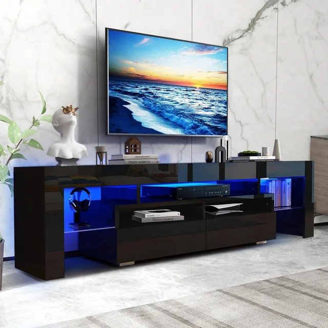 EBELLO 63-Inch Storage TV Cabinet TV Support Shelf Storage Cabinet with Multi-Color Lighting Strips