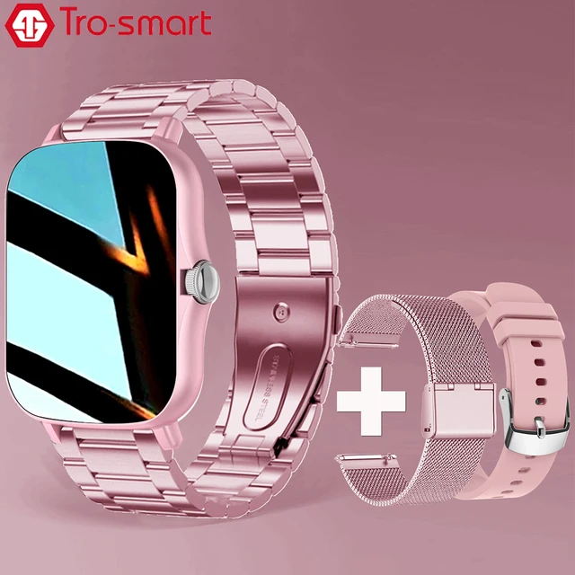 Trosmart +2pc Straps Smart Watch Women Men Smartwatch Square Stainless Steel Smart Clock For Android IOS Fitness Tracker