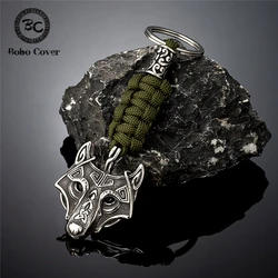 Nordic Mythology Celtic Wolf Keychain Men's Retro Handmade Knife Lanyard Stainless Steel Pendant Keyring Vikings Runes Jewelry