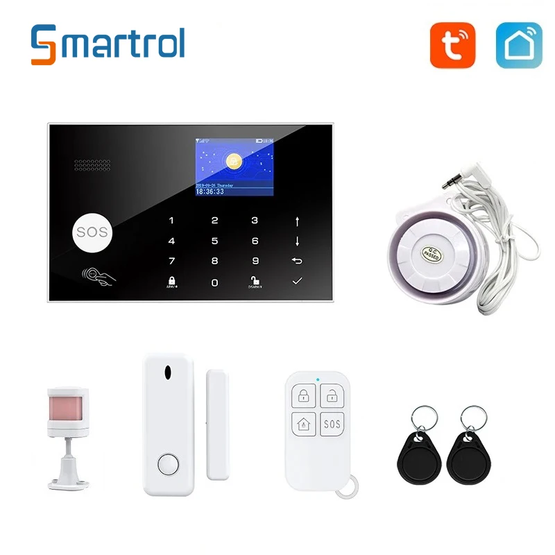 Smartrol Wifi Gsm Security Alarm System Kit Tuya Smart Security Home Alarm Con Sensore Porta Finestra Sensore A Infrarossi Sensore Di Fumo