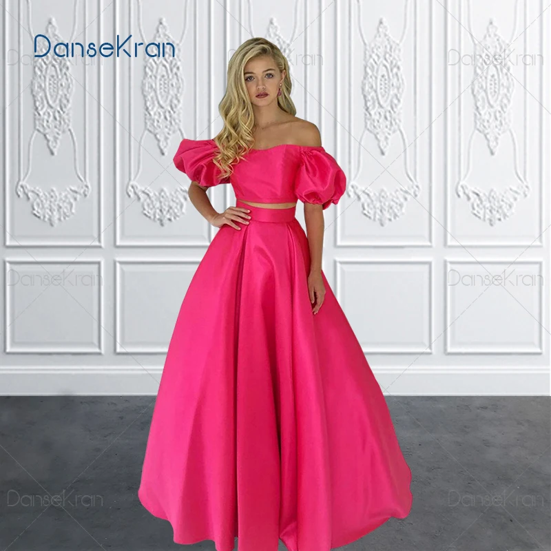 Vestido de falda circular con hombros descubiertos y bolsillos Fucsia Tallas Grandes