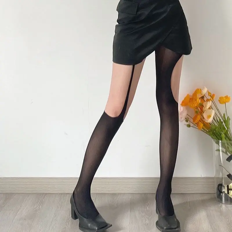 

Sexy Women's Stockings Gothic Open Crotch Tights Asymmetry Pantyhose Hole Stocks Large Mesh Hollowed out Women's Tights