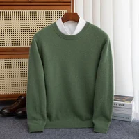 New 100% Pure Wool Sweater Men's Autumn Winter O-Neck Pullovers Business Casual Base Shirt Knit High-Grade Warm Male Jumper 2